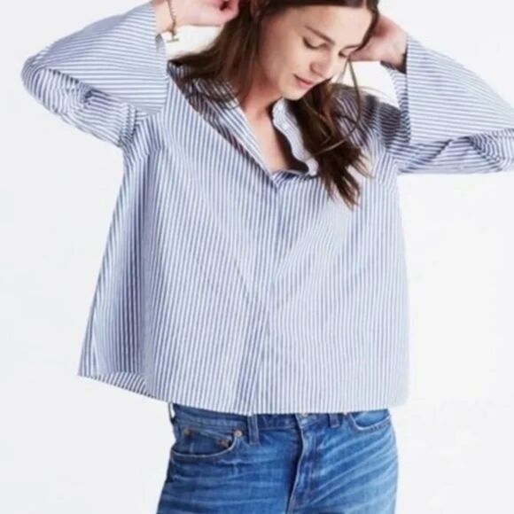 Madewell Striped Bell Sleeve Button Down Shirt - Picture 1 of 9